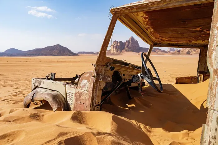 Framed Print : Old car deserted in Wadi Rum, Jordan Framed Print : Old car deserted in Wadi Rum, Jordan