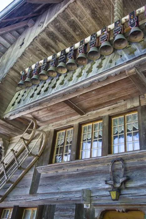 Framed Print : Old chalet with display of cow bells, in the Emmental Valley, Berner Oberland, Switzerland Framed Print : Old chalet with display of cow bells, in the Emmental Valley, Berner Oberland, Switzerland