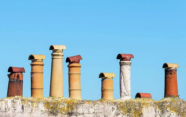 Old chimneys on a roof, Ramsgate, Kent, England
