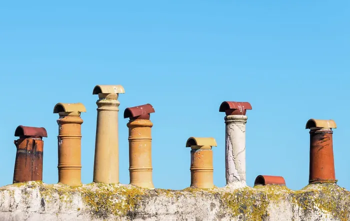 Framed Print : Old chimneys on a roof, Ramsgate, Kent, England