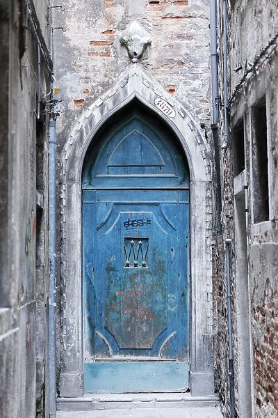 Old door at the end of an alley, Venice, Veneto, Italy