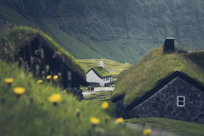 Framed Print : The old Duvugarðar farm and the church of Saksun. Stryemoy, Faroe Islands Framed Print : The old Duvugarðar farm and the church of Saksun. Stryemoy, Faroe Islands
