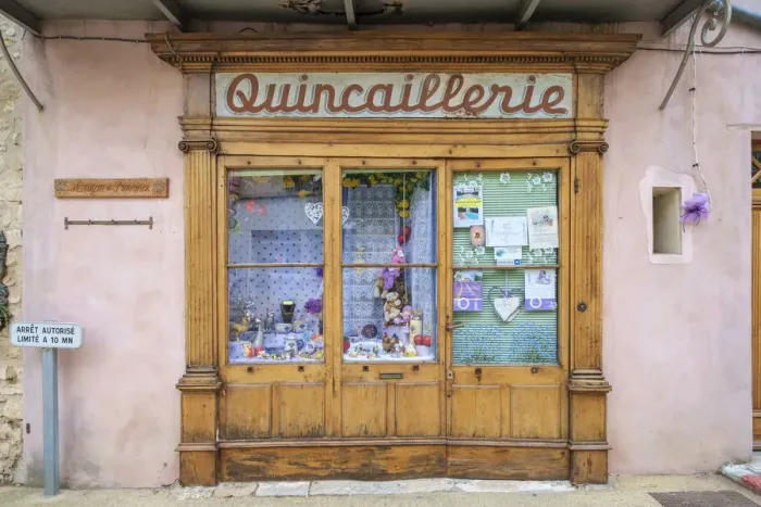 Framed Print : Old faAzade of hardware store with pained sign for Quincaillerie, Sault, Vaucluse Framed Print : Old faAzade of hardware store with pained sign for Quincaillerie, Sault, Vaucluse