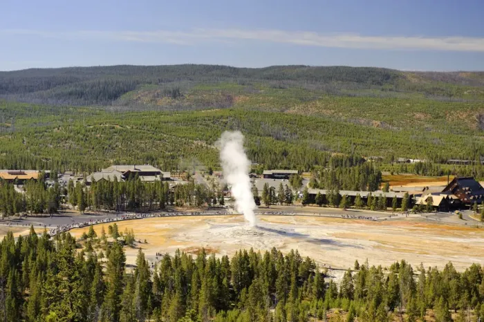 Framed Print : Old Faithful Geyser and resort, Yellowstone National Park, Wyoming, USA Framed Print : Old Faithful Geyser and resort, Yellowstone National Park, Wyoming, USA