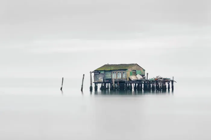 Framed Print : Old fisherman's stilted hut off the island of Pellestrina, Venice, Italy Framed Print : Old fisherman's stilted hut off the island of Pellestrina, Venice, Italy