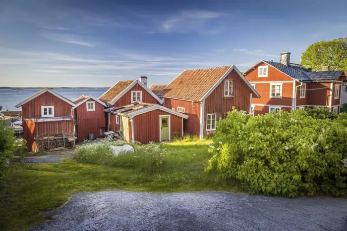 Framed Print : Old fishermen`s houses on Sandhamn Island, Stockholm County, Sweden Framed Print : Old fishermen`s houses on Sandhamn Island, Stockholm County, Sweden