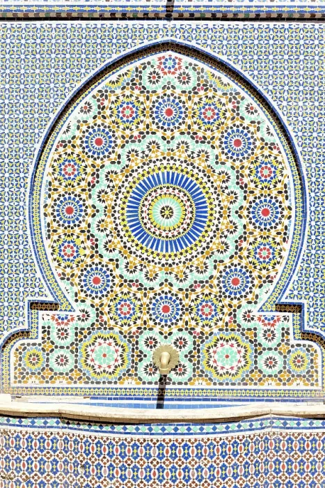 Framed Print : Old fountain fully decorated with ancient mosaic tiles in the historical Bahia Palace, Marrakech, Morocco Framed Print : Old fountain fully decorated with ancient mosaic tiles in the historical Bahia Palace, Marrakech, Morocco
