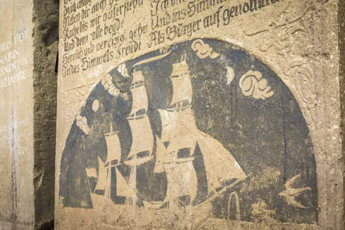 Framed Print : Old gravestone at the Church of St. Severin in Keitum, Sylt, Schleswig-Holstein, Germany