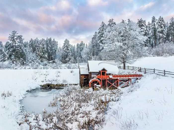 Framed Print : The Old Guildhall Grist Mill at sunrise in winter, Northeast Kingdom, Guilhall, Vermont, USA Framed Print : The Old Guildhall Grist Mill at sunrise in winter, Northeast Kingdom, Guilhall, Vermont, USA