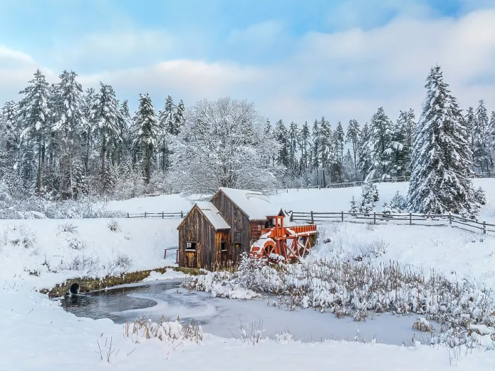 Framed Print : The Old Guildhall Grist Mill in winter, Northeast Kingdom, Guilhall, Vermont, USA Framed Print : The Old Guildhall Grist Mill in winter, Northeast Kingdom, Guilhall, Vermont, USA