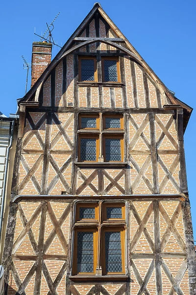 Old half-timbered and brick house, Tours, Indre-et-Loire, Centre, France
