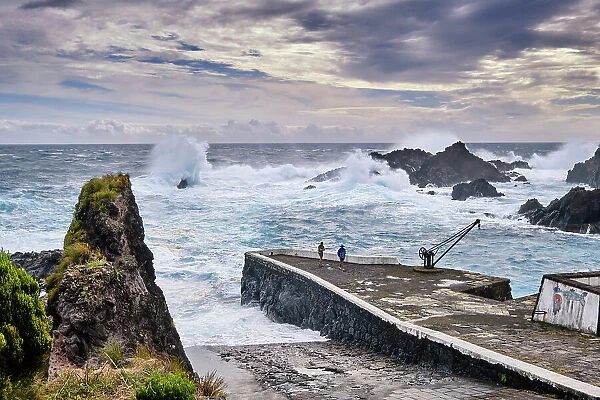 The old harbour of Santa Cruz on a stormy day. Flores island, Azores islands. Portugal