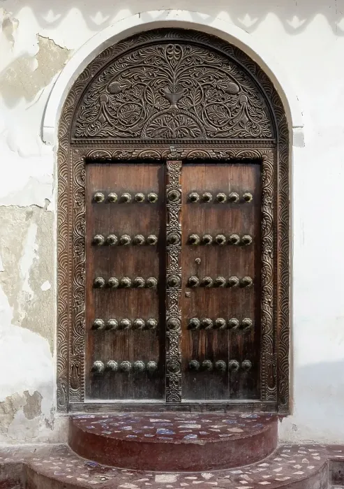 Framed Print : Old heavy carved wooden door, Stonetown, Zanzibar, Tanzania