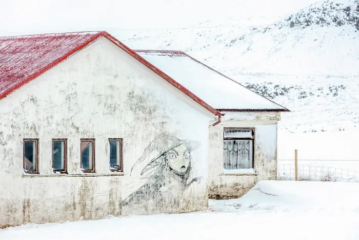 Framed Print : Old house in snow with witch painted on it, Snaefellsnes Peninsula, Iceland Framed Print : Old house in snow with witch painted on it, Snaefellsnes Peninsula, Iceland