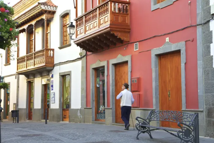 Framed Print : Old Houses With The Traditionally Carved Balconies On Calle Real de la Plaza Framed Print : Old Houses With The Traditionally Carved Balconies On Calle Real de la Plaza