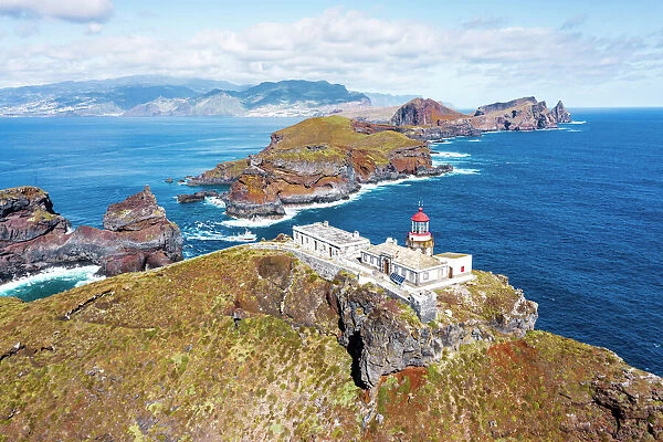 Old lighthouse on top of extinct volcano, Sao Lourenco Peninsula, Canical, Madeira island