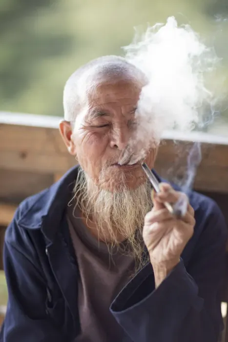 Framed Print : Old man smoking pipe, Longji, Longshen, Guangxi, China Framed Print : Old man smoking pipe, Longji, Longshen, Guangxi, China
