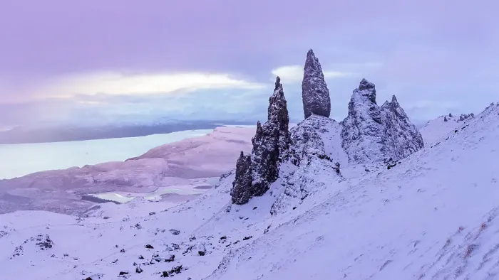 Framed Print : Old Man of Storr and snow covered landscape in the dawn light, Storr Rocks, Isle of Skye, Inner Hebrides, Scotland, United Kingdom Framed Print : Old Man of Storr and snow covered landscape in the dawn light, Storr Rocks, Isle of Skye, Inner Hebrides, Scotland, United Kingdom