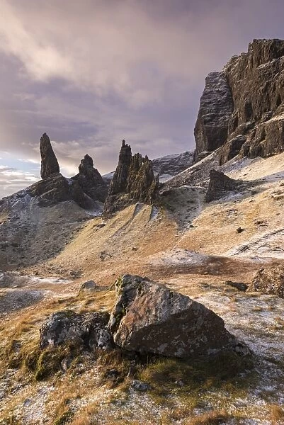 The Old Man of Storr on a winter morning, Isle of Skye, Scotland. Winter (December)