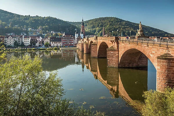 Old Neckar Bridge overlooking the old town of Heidelberg, Baden-Wurttemberg, Germany