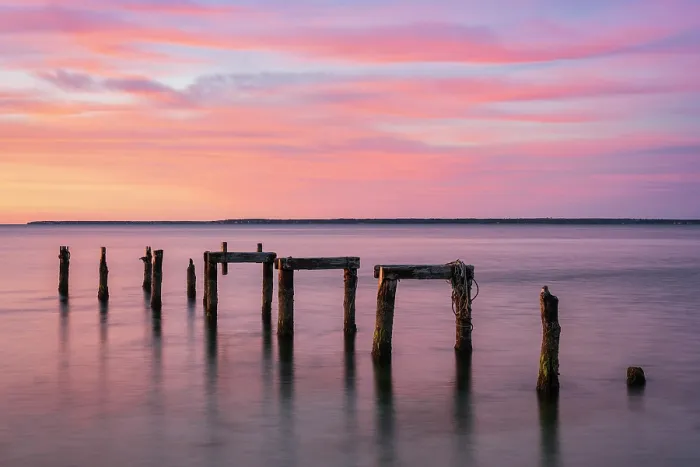 Framed Print : Old pier pillars at sunrise on Cape Cod, Falmouth Heights, Massachusetts, USA Framed Print : Old pier pillars at sunrise on Cape Cod, Falmouth Heights, Massachusetts, USA