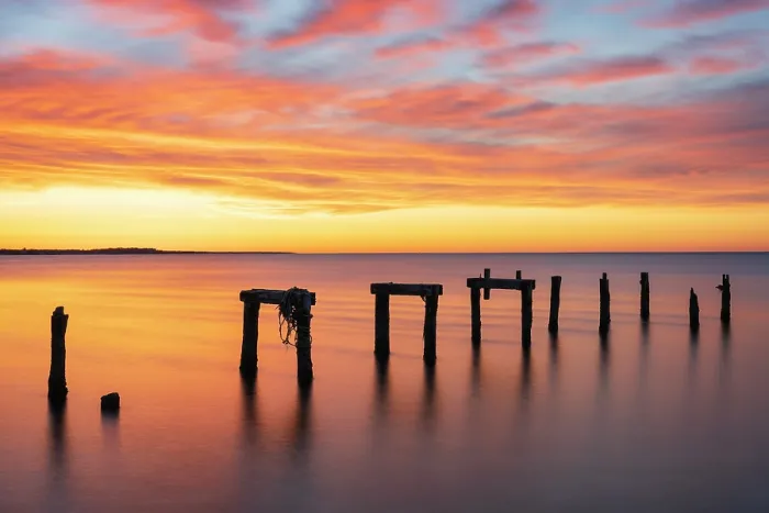 Framed Print : Old pier pillars at sunrise on Cape Cod, Falmouth Heights, Massachusetts, USA Framed Print : Old pier pillars at sunrise on Cape Cod, Falmouth Heights, Massachusetts, USA