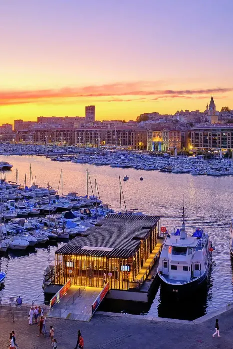 Framed Print : The Old Port (Vieux Port) of Marseille at dusk. The city center of Marseille, Provence-Alpes-Cote d'Azur. France