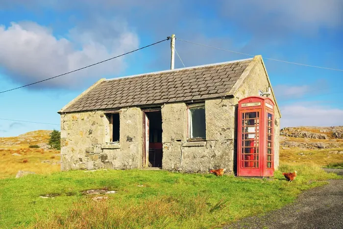 Framed Print : Old Post Office and red telephone box in Stockinish, Isle of Harris, Outer Hebrides, Scotland Framed Print : Old Post Office and red telephone box in Stockinish, Isle of Harris, Outer Hebrides, Scotland