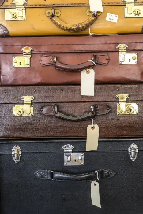 Framed Print : Old suitcases for sale, UK Framed Print : Old suitcases for sale, UK