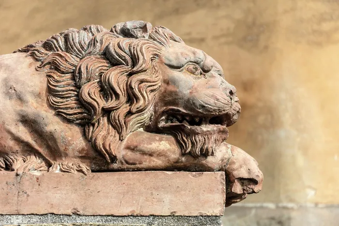 Framed Print : Old terracotta lion statue, Lucignano d'Asso, Province of Siena, Tuscany, Italy Framed Print : Old terracotta lion statue, Lucignano d'Asso, Province of Siena, Tuscany, Italy