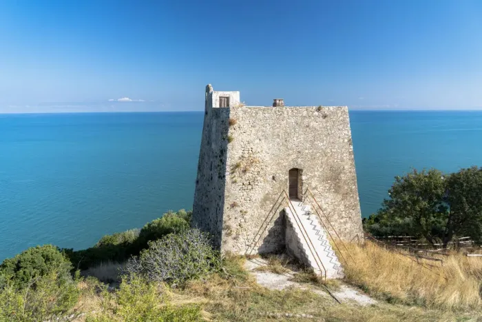 Framed Print : Old tower Torre di Monte Pucci overlooking the sea, Peschici, Foggia province, Gargano Framed Print : Old tower Torre di Monte Pucci overlooking the sea, Peschici, Foggia province, Gargano
