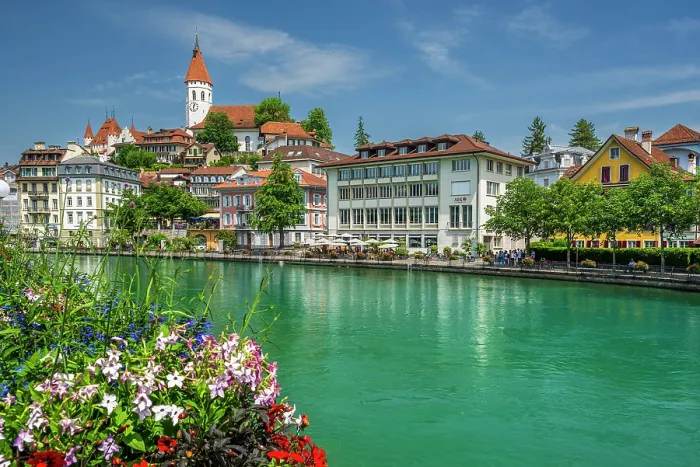 Framed Print : Old town and Aar river, Thun, Canton of Bern, Switzerland Framed Print : Old town and Aar river, Thun, Canton of Bern, Switzerland