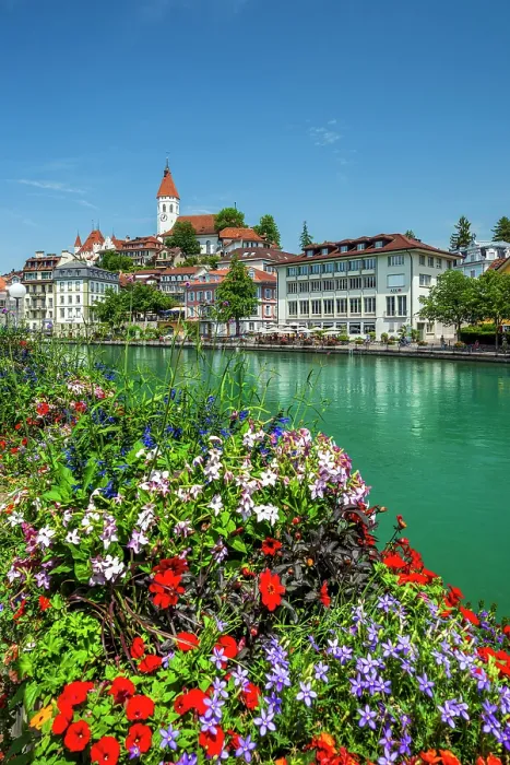 Framed Print : Old town and Aar river, Thun, Canton of Bern, Switzerland Framed Print : Old town and Aar river, Thun, Canton of Bern, Switzerland