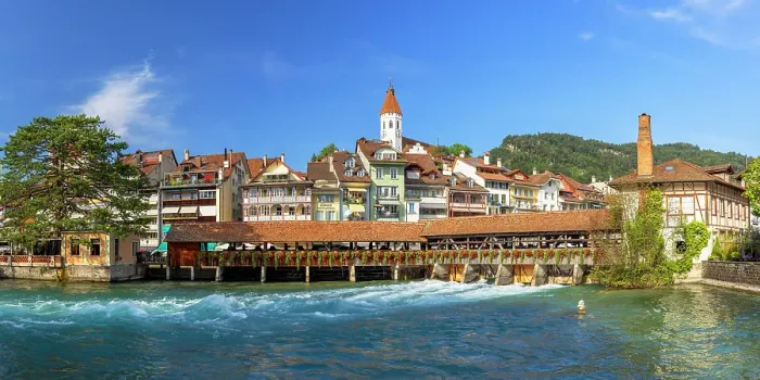 Framed Print : Old Town and Aare River, Thun, Canton of Bern, Switzerland Framed Print : Old Town and Aare River, Thun, Canton of Bern, Switzerland