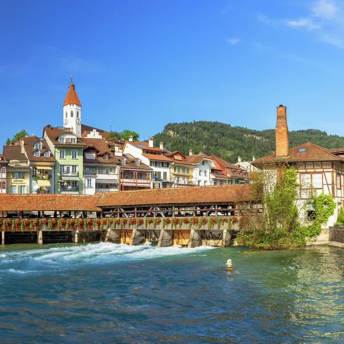 Framed Print : Old Town and Aare River, Thun, Canton of Bern, Switzerland Framed Print : Old Town and Aare River, Thun, Canton of Bern, Switzerland