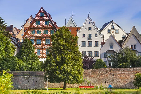Old Town buildings & city wall along the Danube River, Ulm, Baden-Wurttemberg