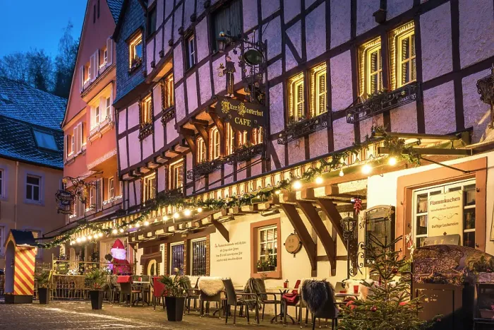 Framed Print : Old town with Christmas decorations at blue hour, Bernkastel-Kues, Mosel, Rhineland-Palatinate, Germany Framed Print : Old town with Christmas decorations at blue hour, Bernkastel-Kues, Mosel, Rhineland-Palatinate, Germany