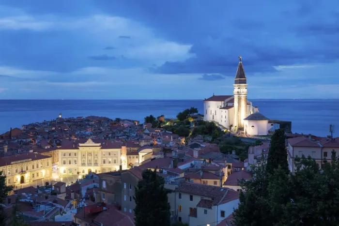 Framed Print : Old Town and Church of St. George Piran, Istria, Slovenia