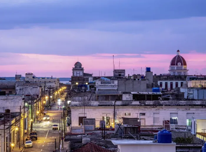 Framed Print : Old town at dusk, elevated view, Cienfuegos, Cienfuegos Province, Cuba Framed Print : Old town at dusk, elevated view, Cienfuegos, Cienfuegos Province, Cuba