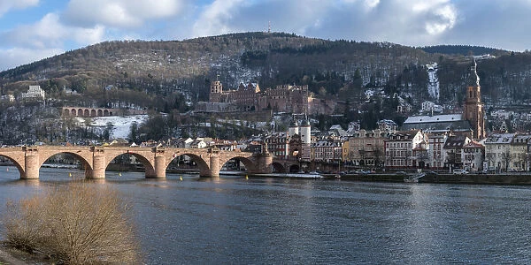 Old town of Heidelberg in winter alongside the Neckar river, Baden-Wurttemberg, Germany