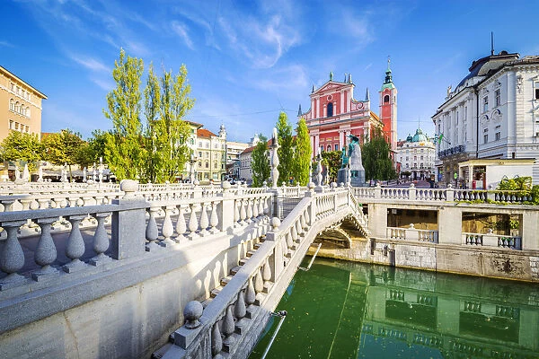 The old town of Ljubljana, with the Ljubljanica river, the Triple Bridge and the iconic