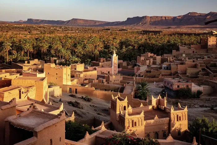 Framed Print : The old town of Nkob at sunset with palmerie in the background, Morocco