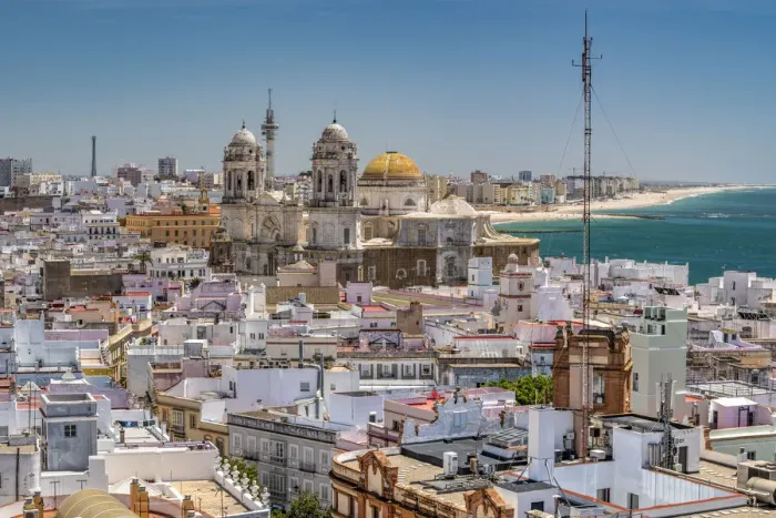 Framed Print : Old town skyline with Cathedral, Cadiz, Andalusia, Spain