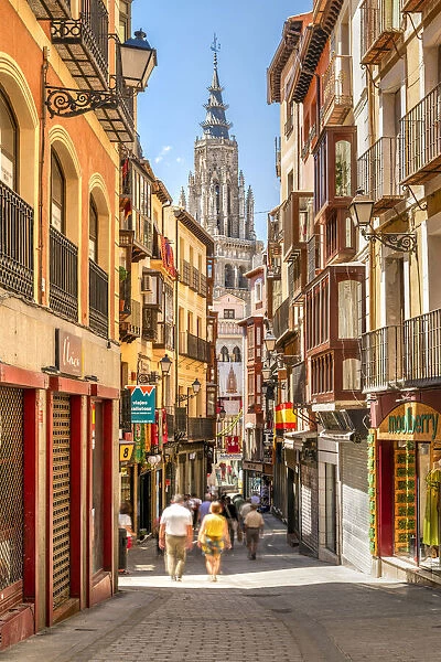 Old town skyline with Cathedrals bell tower, Toledo, Castile-La Mancha, Spain