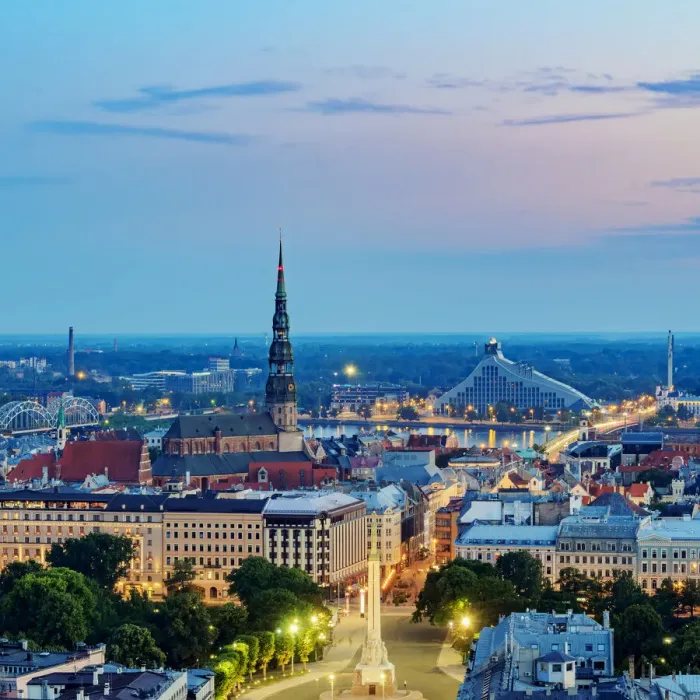 Framed Print : Old Town Skyline at dusk, elevated view, Riga, Latvia Framed Print : Old Town Skyline at dusk, elevated view, Riga, Latvia