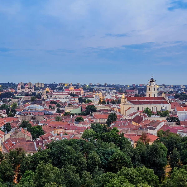 Old Town Skyline at dusk, elevated view, Vilnius, Lithuania