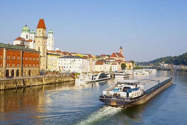 Old Town Skyline & The River Danube, Passau, Lower Bavaria, Bavaria, Germany