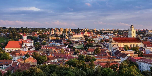 Old Town Skyline at sunset, elevated view, Vilnius, Lithuania