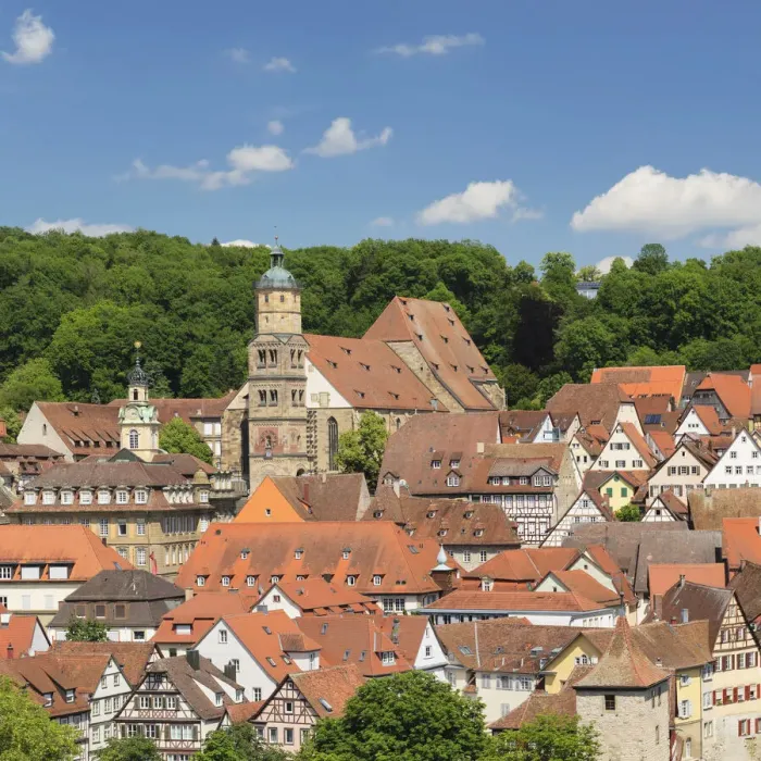 Framed Print : Old town with St. Michael church, Schwabisch Hall, Kochertal valley, Hohenlohe, Baden-Wurttemberg, Germany Framed Print : Old town with St. Michael church, Schwabisch Hall, Kochertal valley, Hohenlohe, Baden-Wurttemberg, Germany