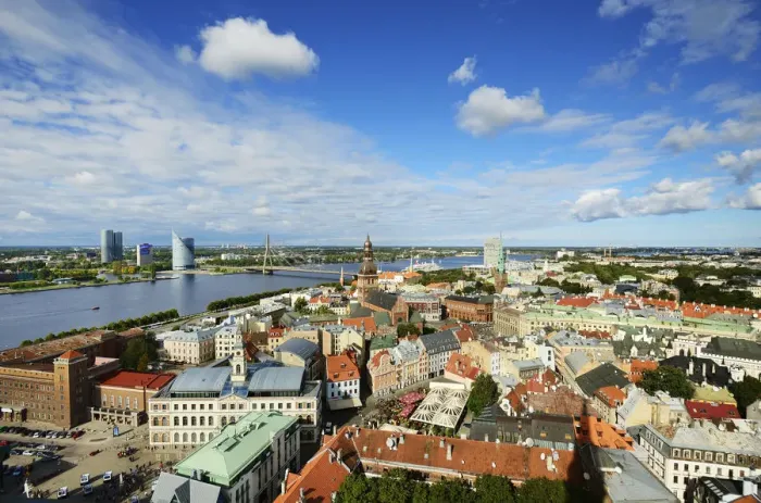 Framed Print : The Old Town, a Unesco World Heritage Site, and the Daugava river. Riga, Latvia